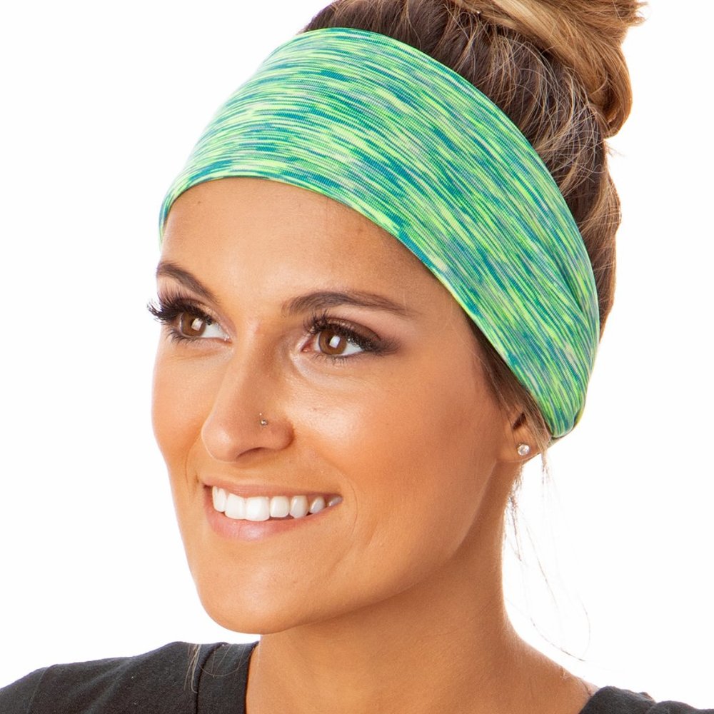 Hipsy Adjustable Wide Spandex PETITE & PLUS Size Xflex Space Dye Lime Headband
